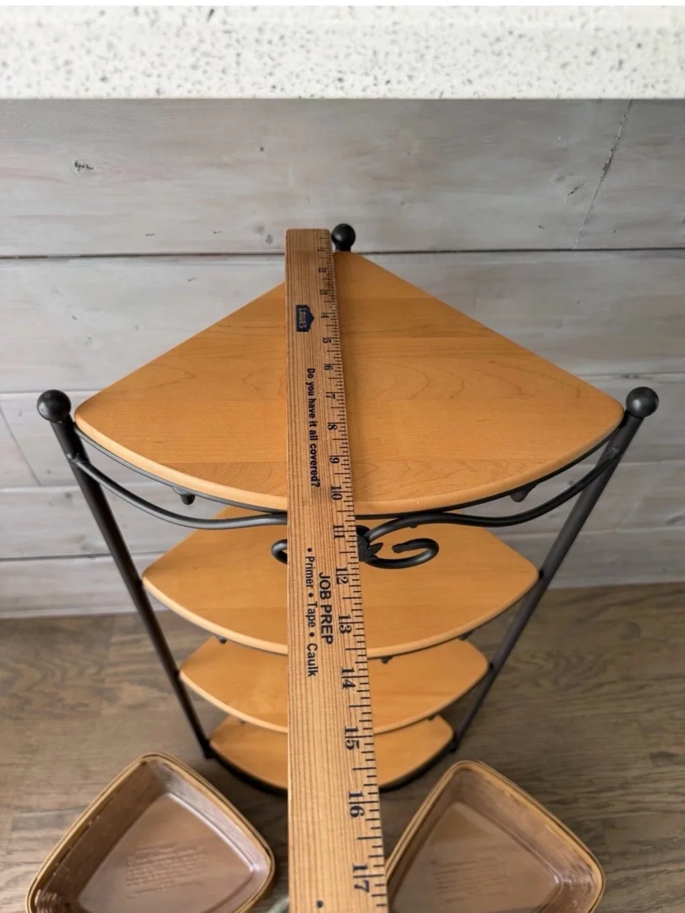 Longaberger Wrought Iron Large Corner Rack Stand & 4 woodcrafts shelves & Basket